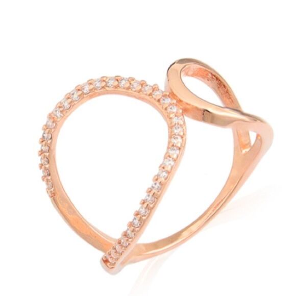 ZIRCONIA ELLIPSES RING + ROSÉ GOLD PLATED size 7 - Picture 2 of 9